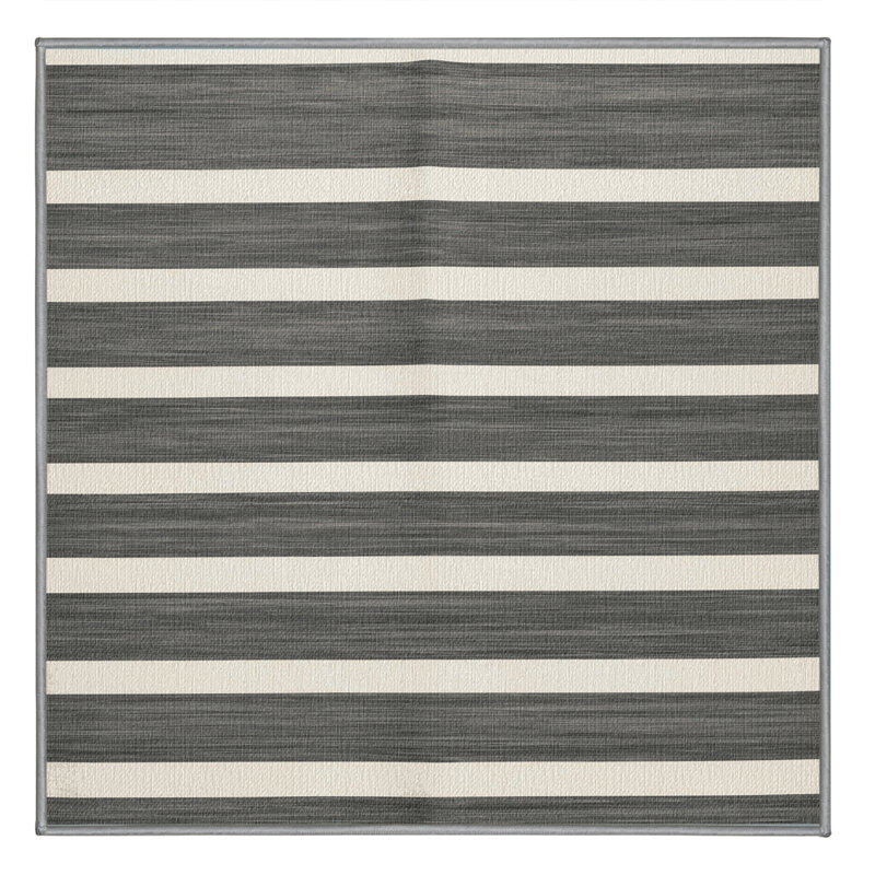  Tapis lavable rayé gris perle et blanc, Carré 3 pi