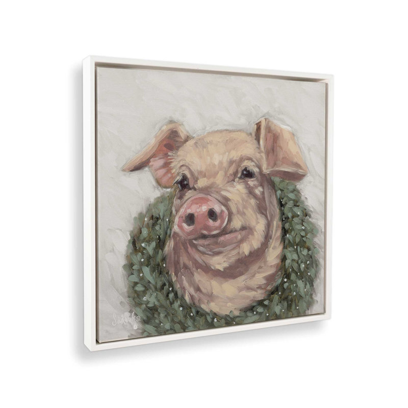 «Peanut the Pig» par Sara G. Designs, reproduction d'art, L 12 po x H 12 po, Blanc, Toile avec cadre