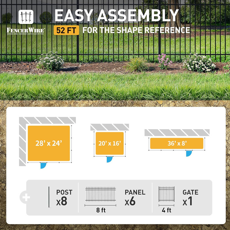 Black Heavy Duty Metal Fence Kit with Gate and Posts