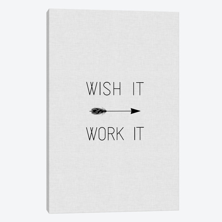 « désir it work it arrow », art textuel sur toile, H 26 po x l 18 po x P 1,5 po, Toile avec cadre noir, Pas de tapis