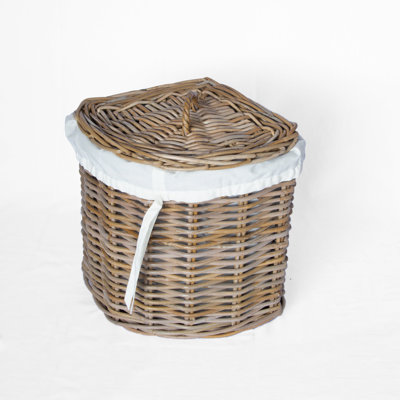 Rattan Corner Laundry Baskets with Lid and Inner Bag - M