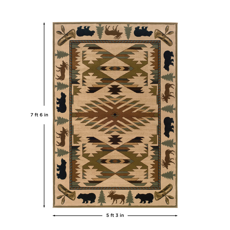 Tapis ivoire / vert Appomattox, Rectangle 5 pi 3 po x 7 pi 6 po