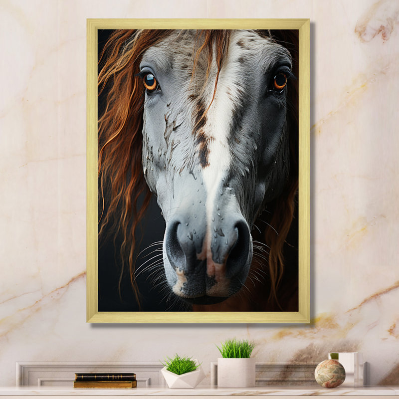 «Keeng Grey Brown Horse Serenity», reproduction sur toile, H 32 po x l 24 po x P 1 po, Encadrement doré