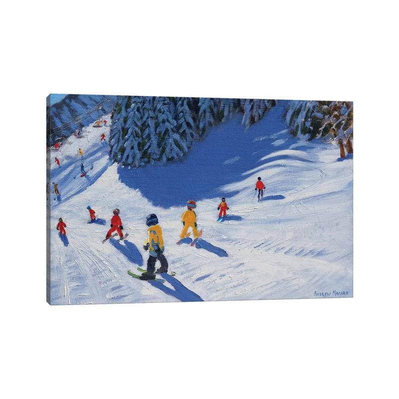 Ski School, Morzine by Andrew Macara - Wrapped Canvas Painting, 20.32cm H x 30.48cm W x 1.905cm D