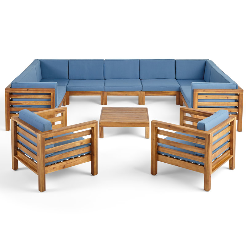 Ensemble de conversation modulaire avec coussins Maher, Bleu