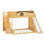 Lit simple superposé au dessus d'un lit double avec glissade et escalier, tablette de rangement et garde-robe, lit superposé en bois avec garde-corps-492616498
