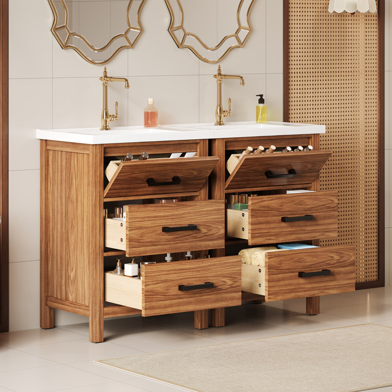 Ensemble de meuble-lavabo 48 po avec lavabo en céramique (séparé), meuble de rangement moderne avec tiroirs, meuble-lavabo autoportant avec lavabo simple (identique à SW000108AAP)