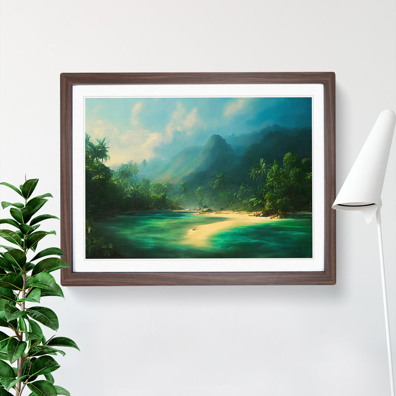Tropical Forest Beach Vol.2 - Single Picture Frame Print, 34cm H x 46cm W x 2cm D, Walnut