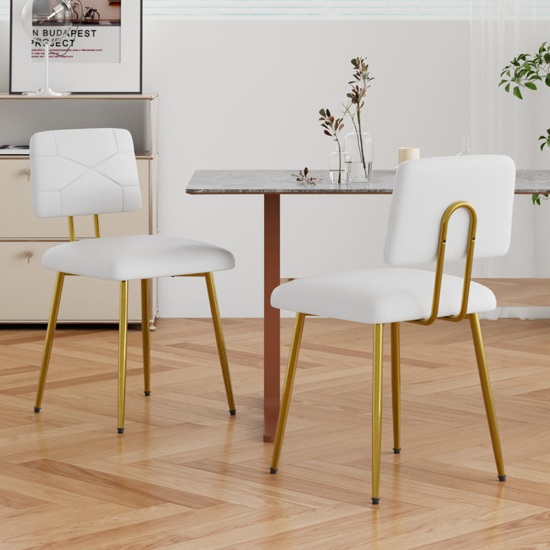 Modern Upholstered Dining Chairs Set of 2, PU Leather Kitchen Chairs with Padded Seat & Backrest, Mid-Century Modern Side Chairs with Metal Legs, Armless Accent Chairs for Dining Room, Kitchen, Living Room, Bedroom, Apartment