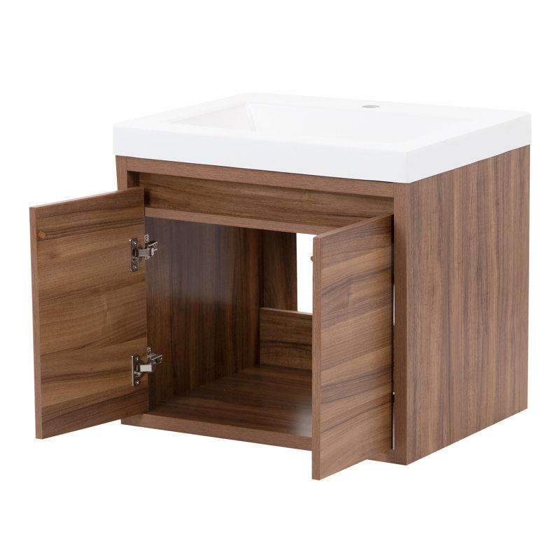 24.5" Wall-Mount Single Bathroom Vanity With Cultured Marble Top, Caramel