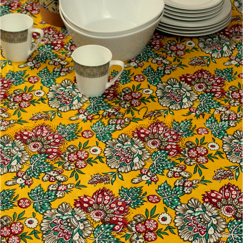 Griner Floral 100% Cotton Tablecloth, Yellow, Rectangle 86" L x 58" W