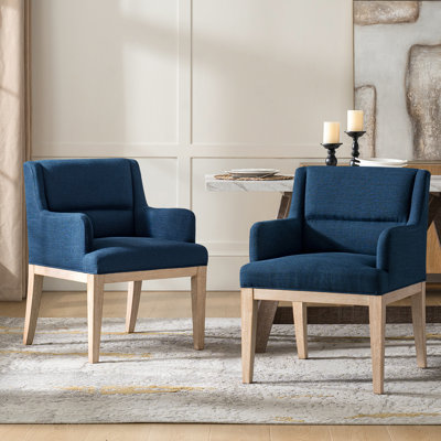 Benton Morrigan 32.5" Tall Solid Wood Legs Upholstered Dining Chair with Gently Curved Arms (Set of 2)