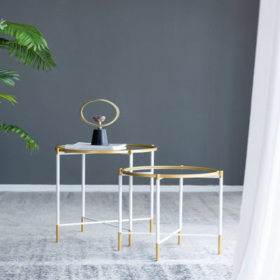 Set Of 2 Mirrored Top Side Table