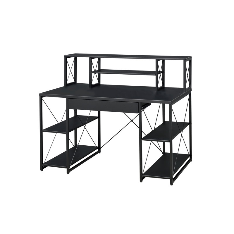 Élégant bureau à finition noire avec de grands compartiments de rangement pour un usage professionnel