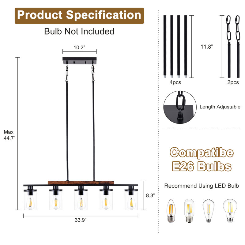 5 - Light Kitchen Island Pendant, 120 V