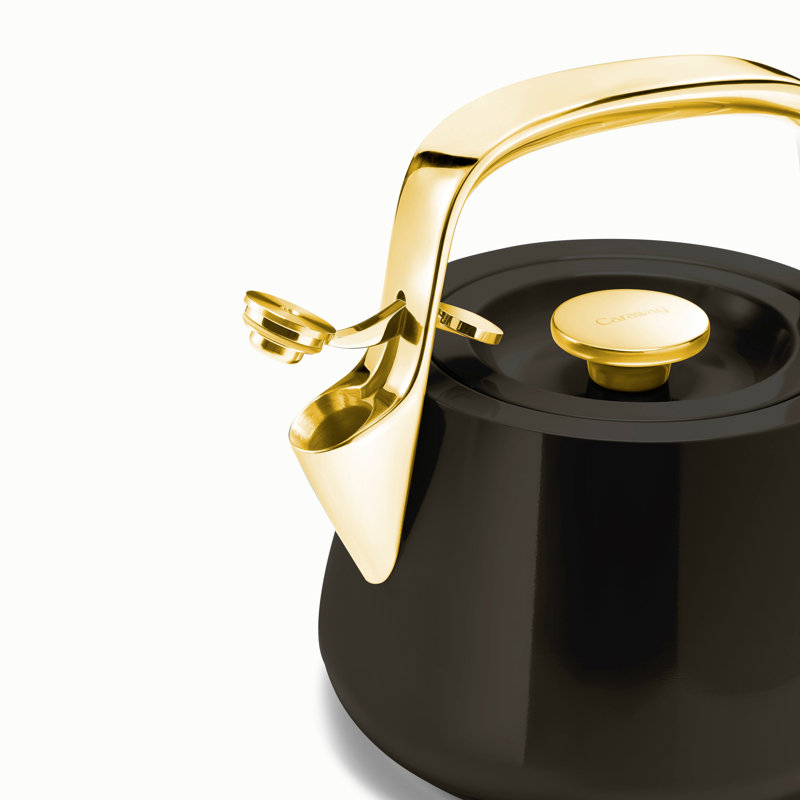 Caraway Stovetop Iconics Whistling Tea Kettle, Black/Gold, Black/Gold