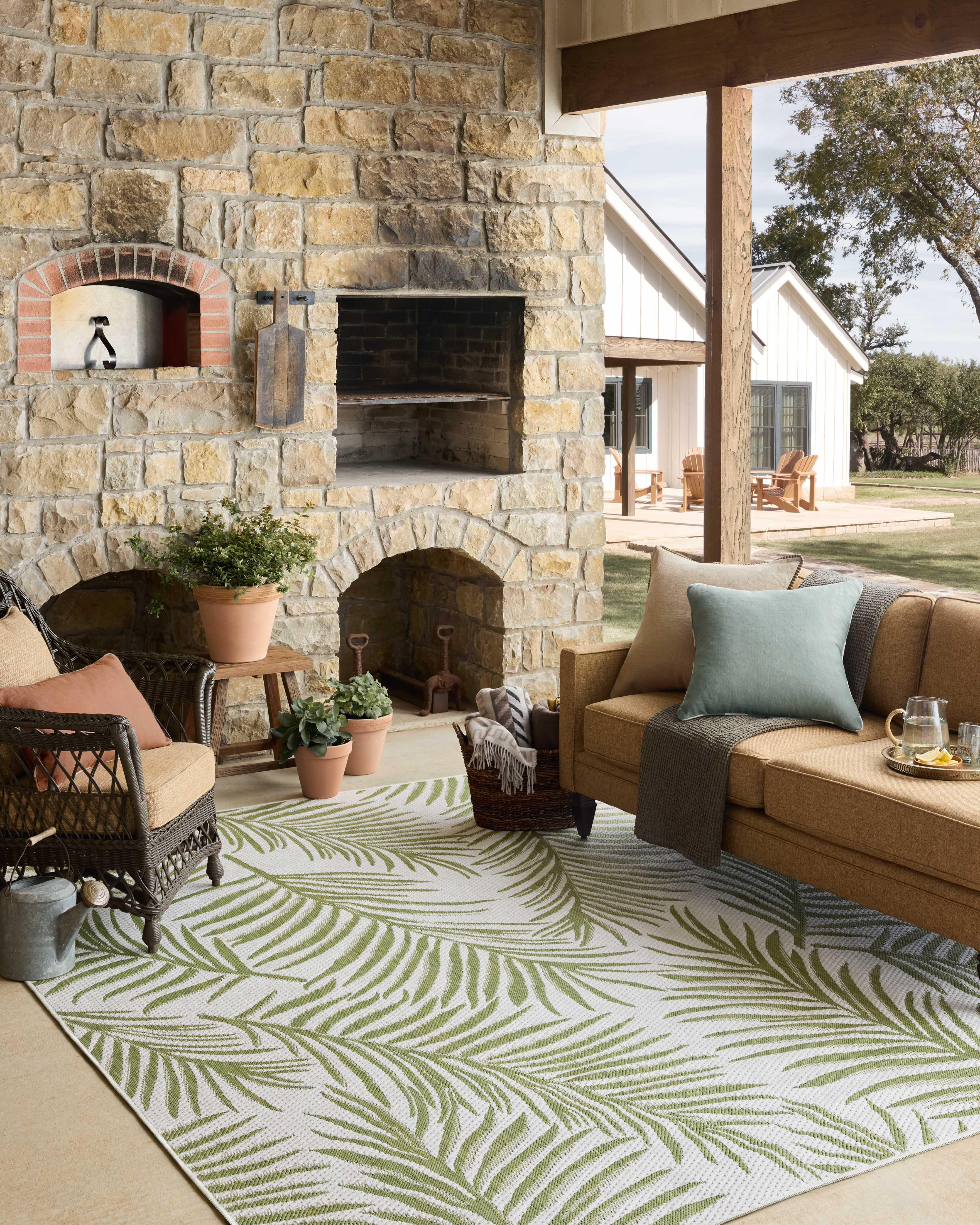 Badger Rug Ebern Designs Badgery Ivory / Green Reversible Indoor / Outdoor Area ...