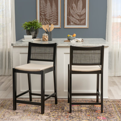 Tabouret carré rembourré avec dossier canne l 19 "Lummie