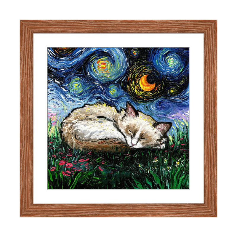 Sleepy Ragdoll Kitten Night, H 24 po x l 24 po x P 1 po, Blanc, Papier avec cadre en bois Classic