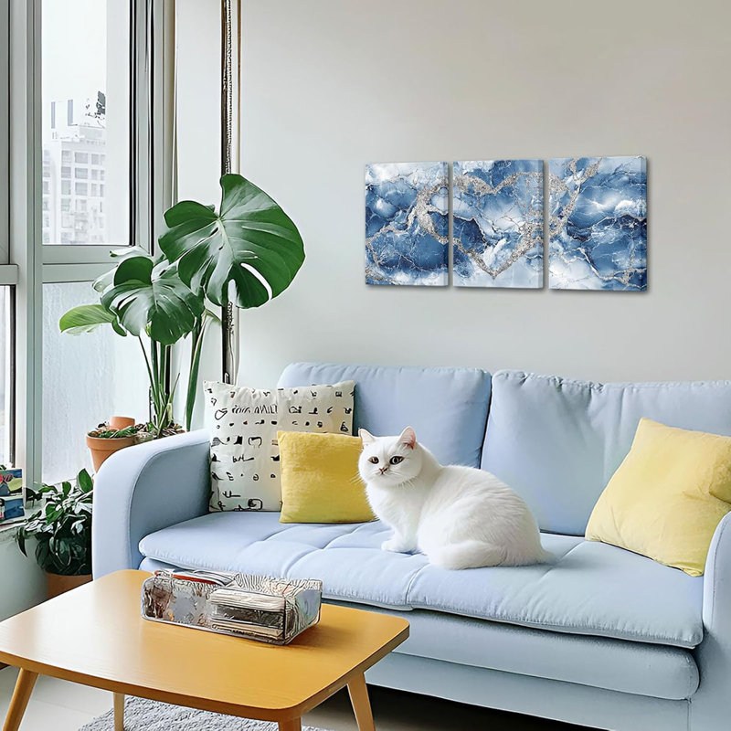 3 Piece Wrapped Canvas Print, Blue