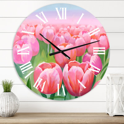 Field of Pink Tulips - Traditional wall clock