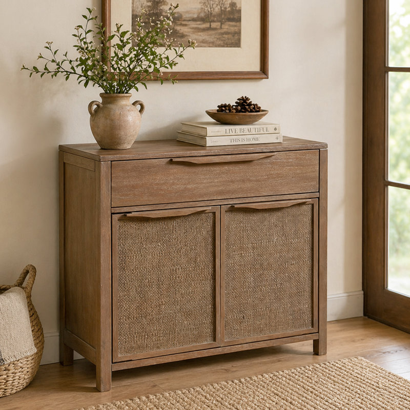 Armoire d'appoint 2 portes avec portes style canne et structure en bois massif