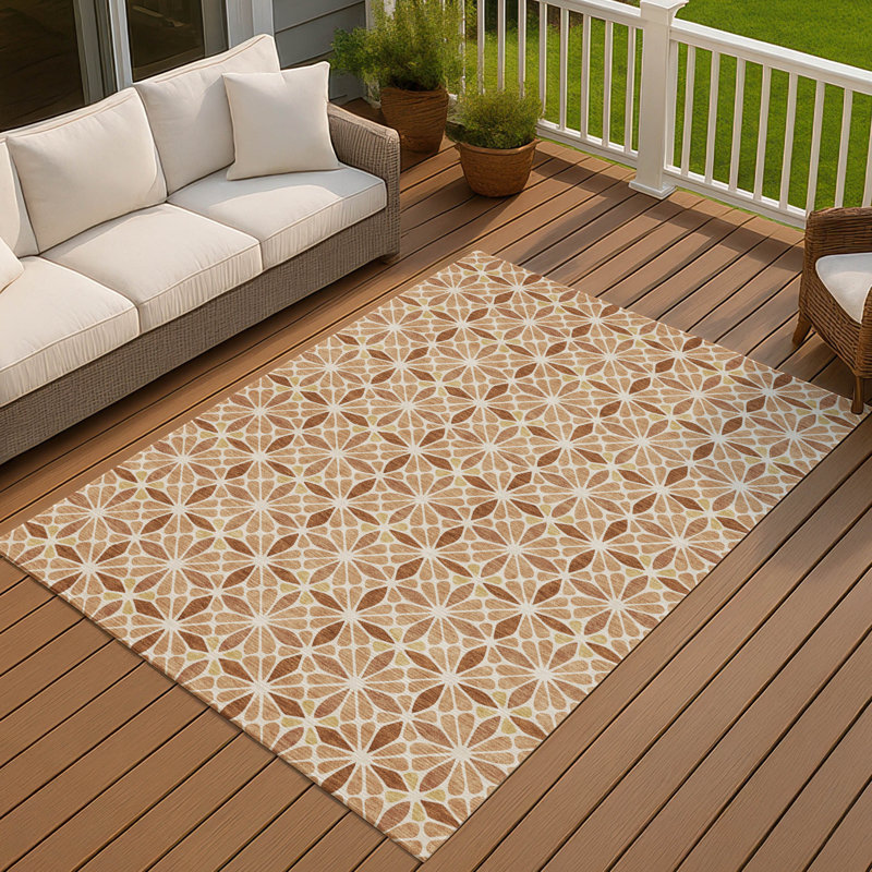 Machine Washable Indoor/Outdoor Chantille ACN2469 Geometric Rug, 5' x 7'6", Copper