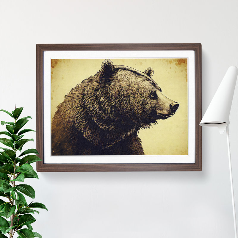 Glorious Bear - Framed Print, 25cm H x 34cm W x 2cm D, Walnut