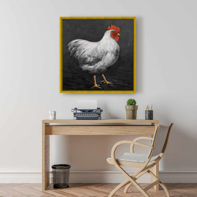 Coq gris 2 | Décor de toile encadrée blanc animaux de ferme