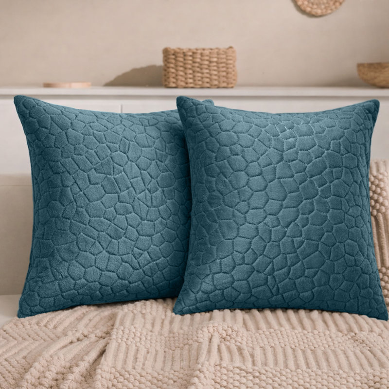 Aspire Homeware Geometric Square Velvet Cushion Covers, Teal, Pack of 2