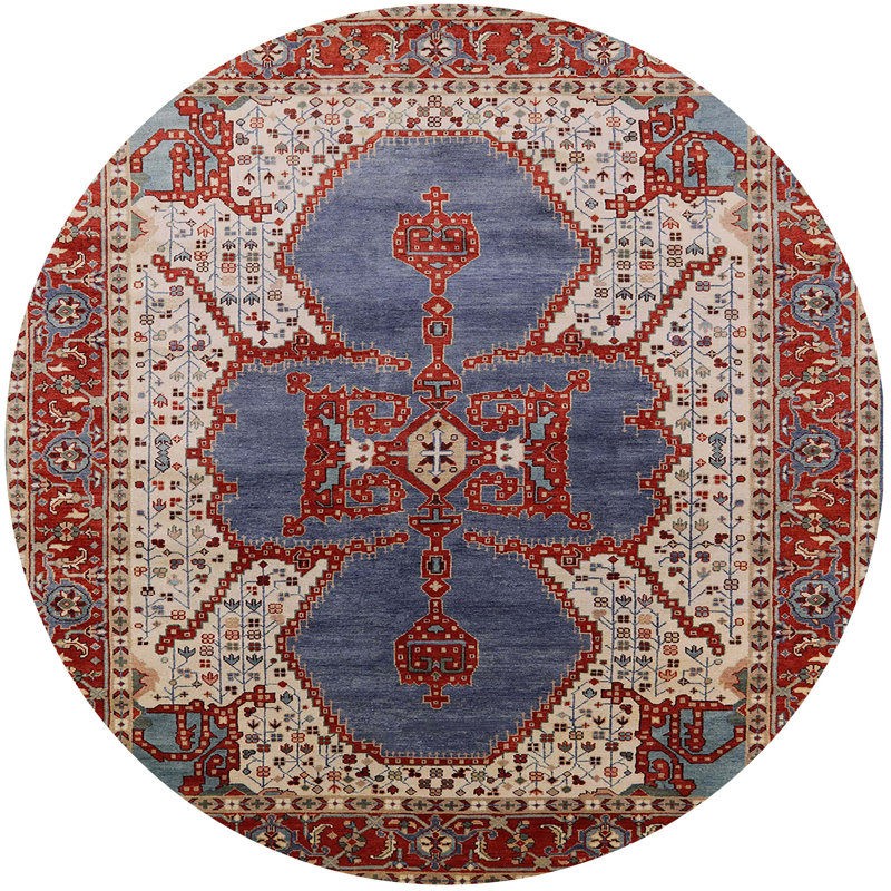 Tapis marocain rouge / argent / bleu, Rond 6 pi