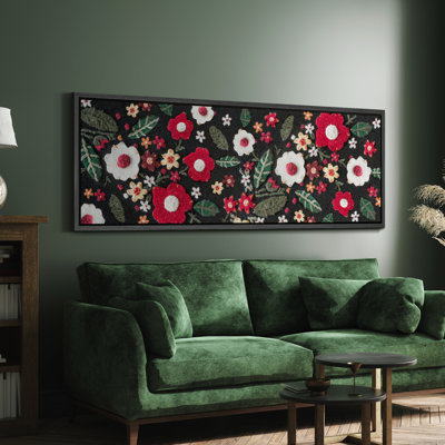 Vibrant Wildflower " Floral Embroidery Texture Vibrant Botanical Rustic Retro Art Decor Extra Large Pictures "