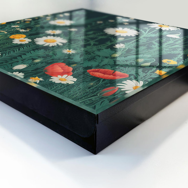 Key box for home, Opens to the right, 30x30x5, Black, Flowers among greenery on a navy blue background, 