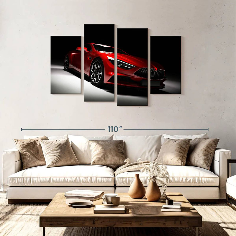 Mehar Modern Red Car, 48" H x 75" W