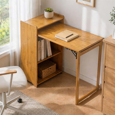 Bureau pliant en bambou avec rangement caché, parfait pour les petits espaces et le bureau à domicile