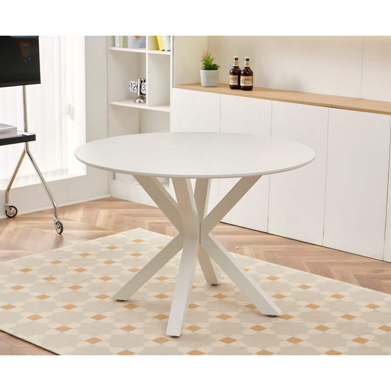 Table de salle à manger 42,1 "WHITE Mid-Century pour 4-6 personnes avec plateau rond en MDF