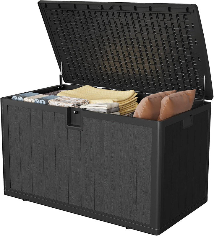 130 Gal Large Resin Deck Box, All-Weather Outdoor Storage Bin with Lid & Bench Seat for Pool, Garden, Patio, Black
