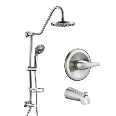 Brushed Nickel Shower Package With 2 Heads And 5 Spray Patterns 8" Rain Head Handheld In For Modern Bathroom
