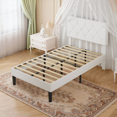 Lit plateforme tapissier Candelaria avec tête de lit capitonnée réglable, cadre de lit en tissu de lin avec tête de lit capitonnée à boutons, aucun sommier requis, support à lattes en bois, lit tapissier moderne pour la chambre à coucher