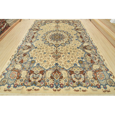Vintage Oriental Rug 10’2” X 14’1” Ivory Wool Traditional Hand-Knotted Carpet
