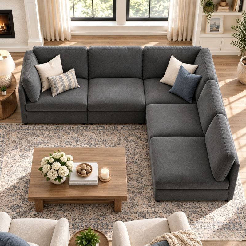Canapé modulaire 5 pièces 5 pièces, Mélange de polyester gris foncé