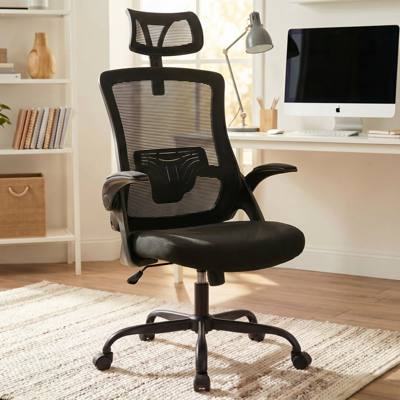 Chaise de bureau ergonomique Neeya, Base en acier, Avec repose-tête, Noir