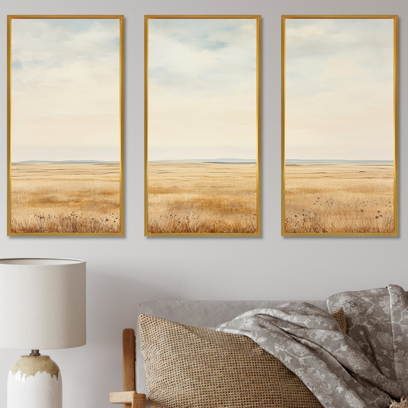 Ensemble d'art mural sur toile Pairies Endless Meadows, Cadre flottant doré, H 28 po x l 36 po x P 1 po