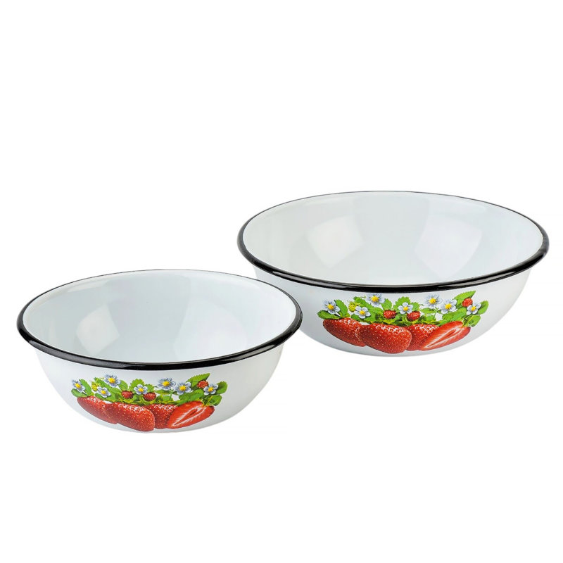 Ensemble de 2 bols en émail fraise (1,5 L + 2,5 L)