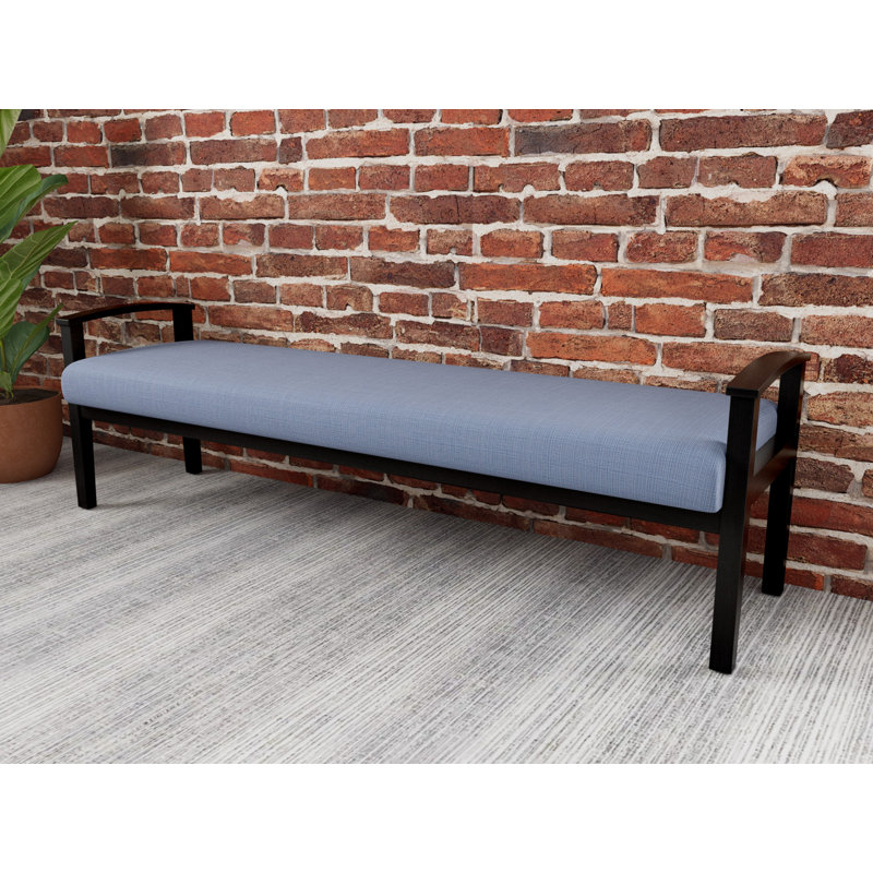 Banc en bois massif Amherst, Chambray bleu marine clair, Noir