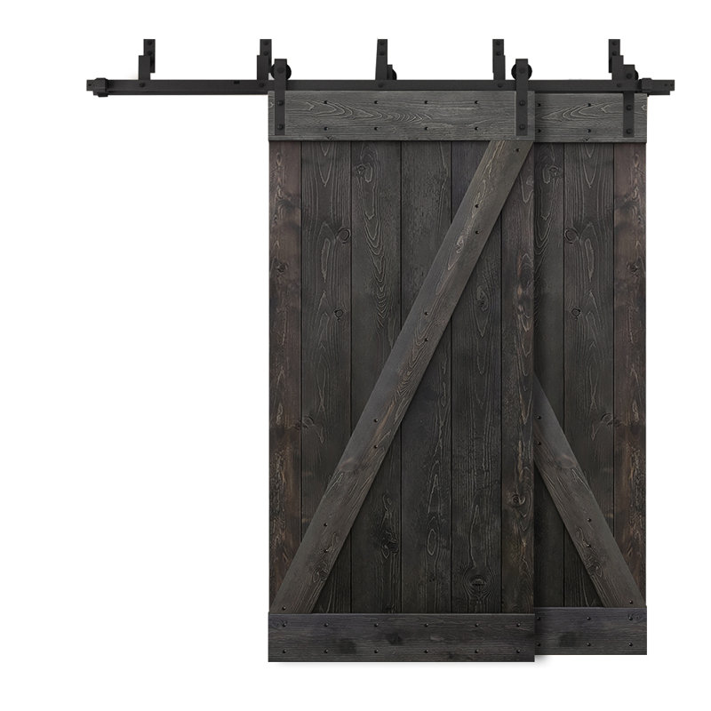 Porte de grange à panneaux et en bois avec quincaillerie d'installation, 44 po x 84 po, Noir anthracite
