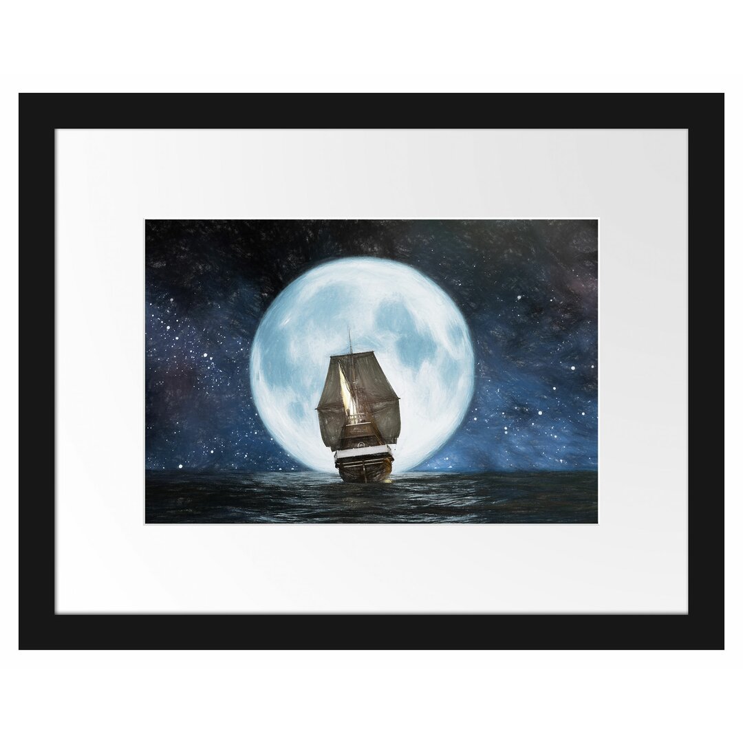 Gerahmtes Poster Segelschiff bei Vollmond