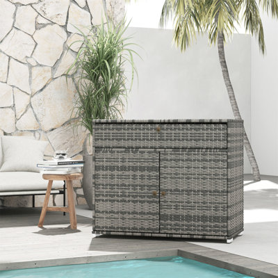 Outsunny Outdoor Towel Rack & Pool Toy Cabinet, Hot Tub Accessory Storage, Freestanding PE Rattan Wicker Cabinet With Drawer For Indoor, Outdoor Swimm by Tryimagine