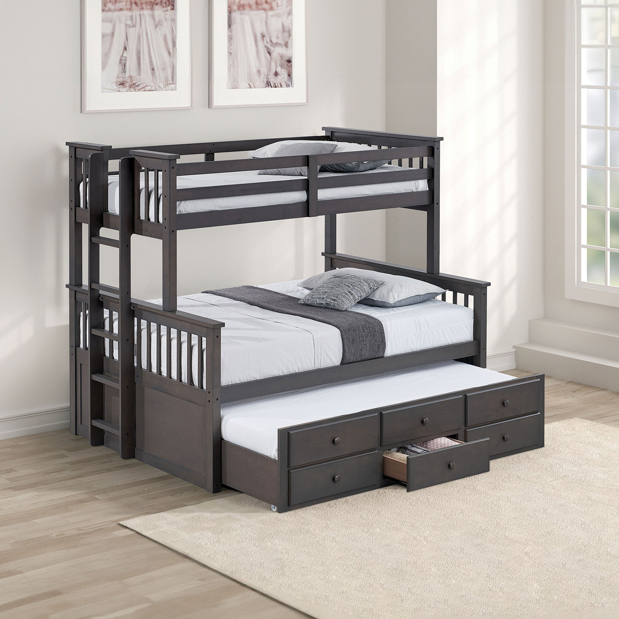 Latitude Run® Twin Over Full Bunk Bed With Ladder And Underbed Drawers ...