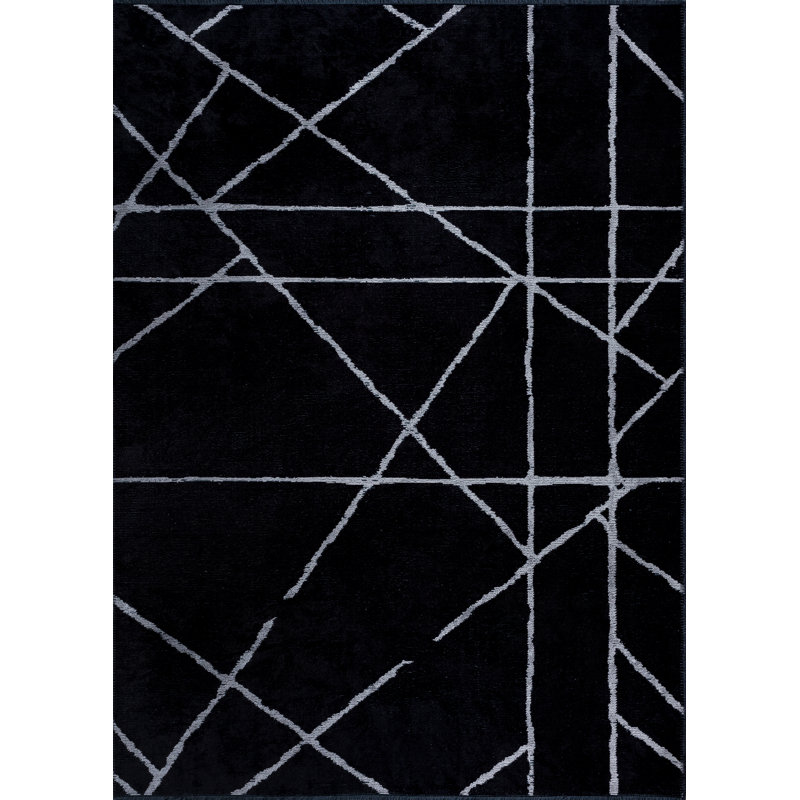 Rapture Black Gray Geometric Luxury Area Rug, Rectangle 7'10" x 9'10"